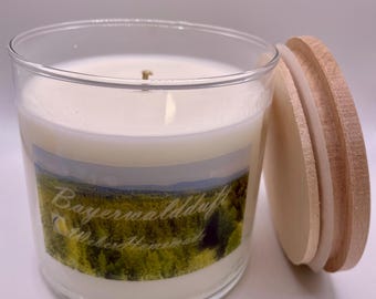 natürliche XXL Duftkerze | Bayerwald Waldduft Wald | vegane nachhaltige Duftkerze | ätherisches Öl | personalisierbar | Sonnenblumenwachs