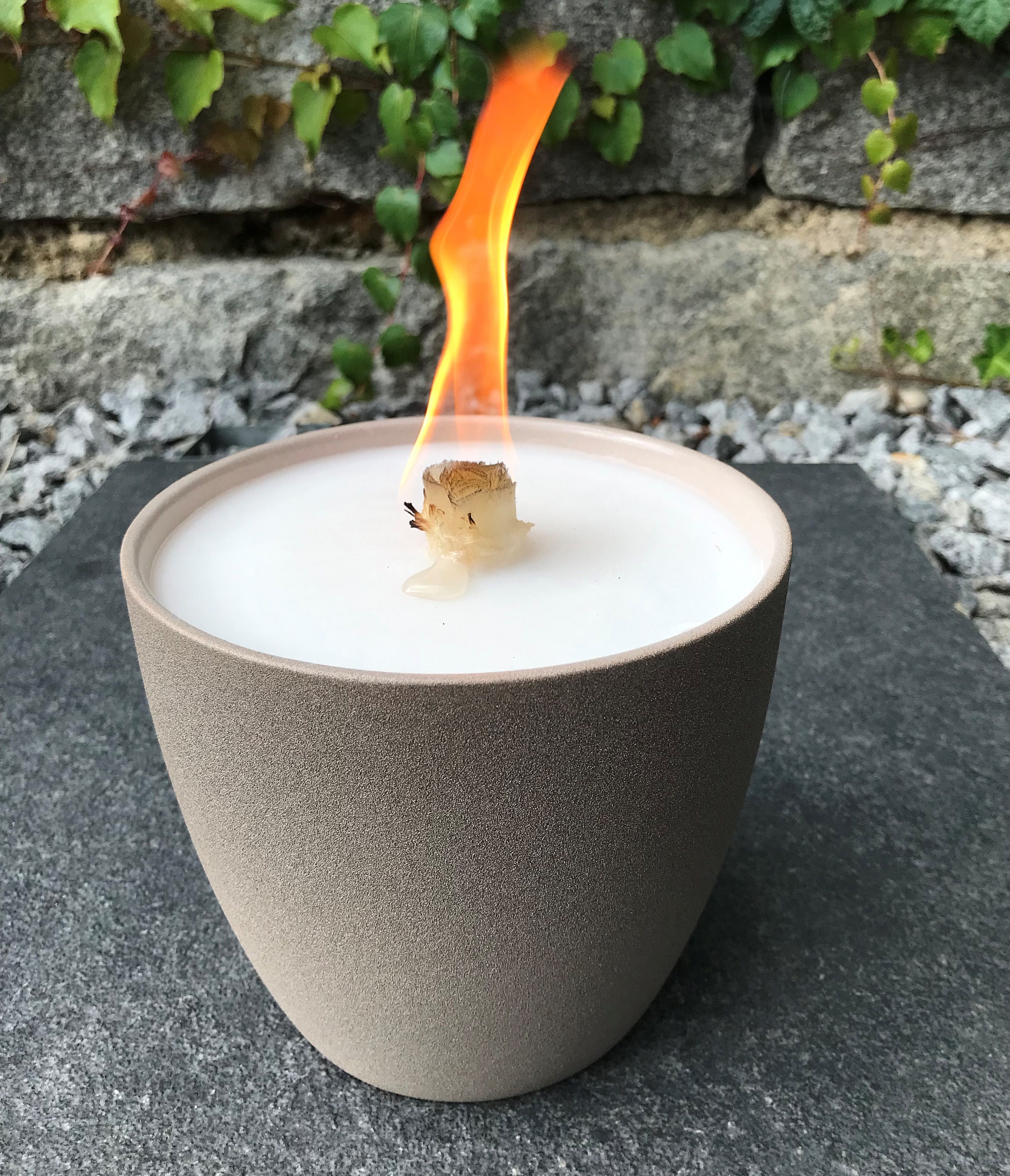 WeberHomemade | Candle eater / wax eater / melting light | Ø 14 cm | taupe / sand table fire wax burner long-lasting balcony fire