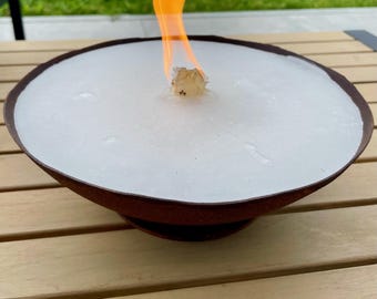 WeberHomemade® | Rostfeuer® Kerzenfresser Wachsfresser XXL Feuerschale| Ø 23,5 cm x 8,5 cm mit Dauerdocht | Dauerfeuer Edelrost ewige Flamme