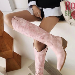 Pink Cowboy Boots Cowgirl Boots Nashville Bachelorette Leather Boots Knee High Boots Black Boots White Cowboy Boots Nashville Boots Gifts