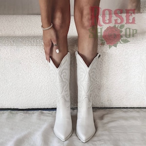 White Cowboy Boots White Cowgirl Boots Festival Boots Thigh High Boots Leather Boots Cowgirl Costume Bachelorette Party Nashville Disco