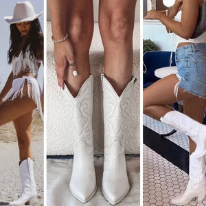 White Cowboy Boots White Cowgirl Boots Festival Boots Thigh High Boots Leather Boots Cowgirl Costume Bachelorette Party Nashville Disco