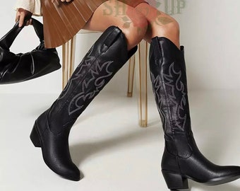 Cowboy Boots Cowgirl Boots Nashville Bachelorette Leather Boots Knee High Boots Black Boots White Cowboy Boots Nashville Boots Gifts for Her