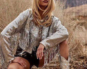 Sequin Tassel Cowgirl Jacket Fringe Jacket Disco Outfit Cowgirl Costume Bachelorette Party Disco Nashville Bachelorette Jacket Bachelorette