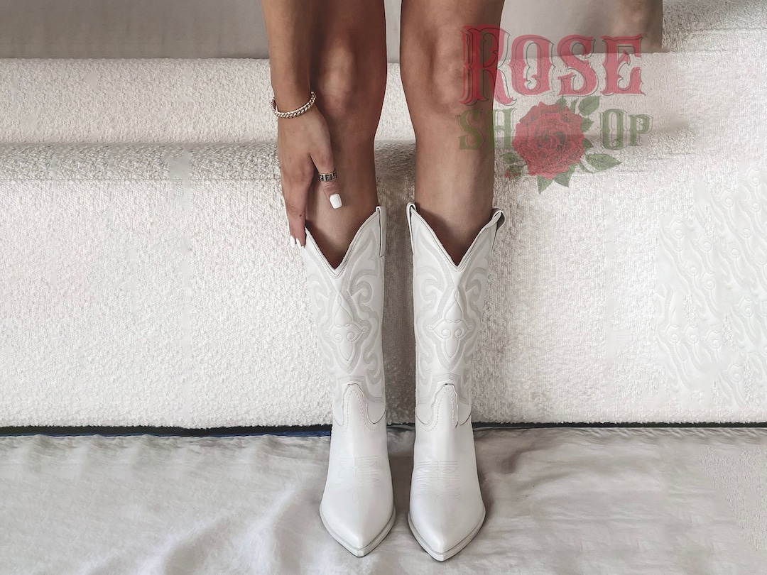 White Cowboy Boots White Cowgirl Boots Festival Boots Thigh High Boots Leather Boots Cowgirl