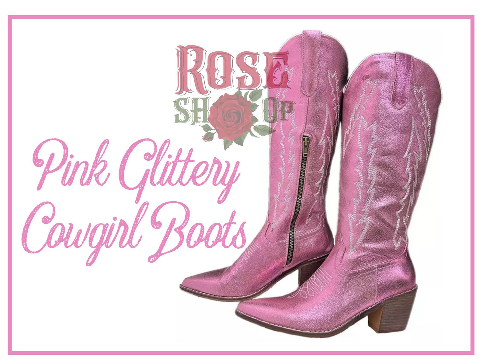 Glitter Pink Cowboy Boots Cowgirl Boots Nashville Bachelorette Leather