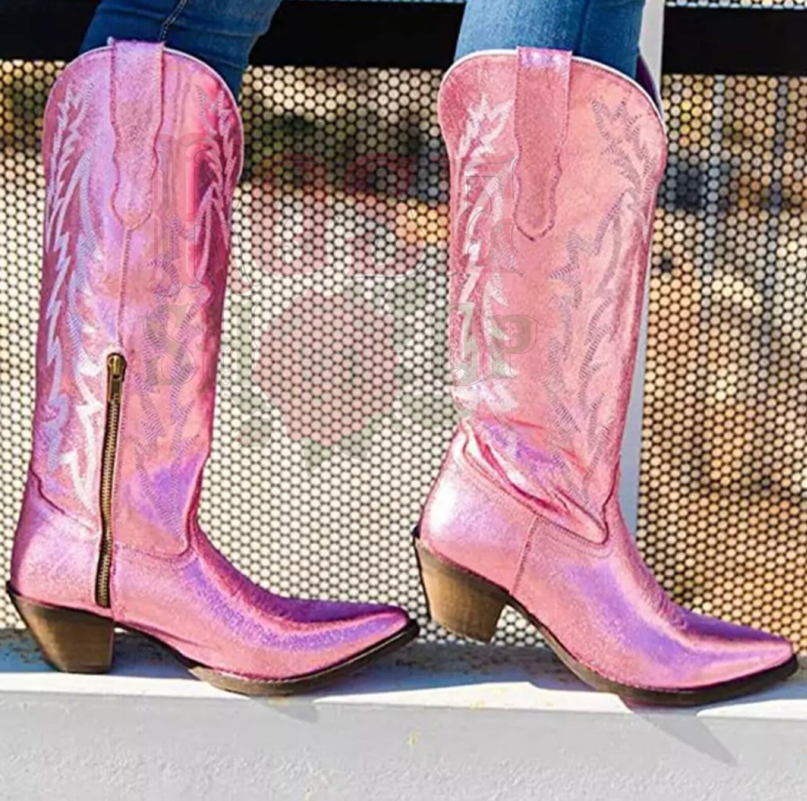 Glitter Pink Cowboy Boots Cowgirl Boots Nashville Bachelorette Leather