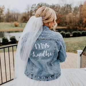 Custom Bride Denim Jean Jacket Cowgirl Personalized Jacket Custom Fringe Jacket Bride to Be jacket Custom Bride Jackets Nashville