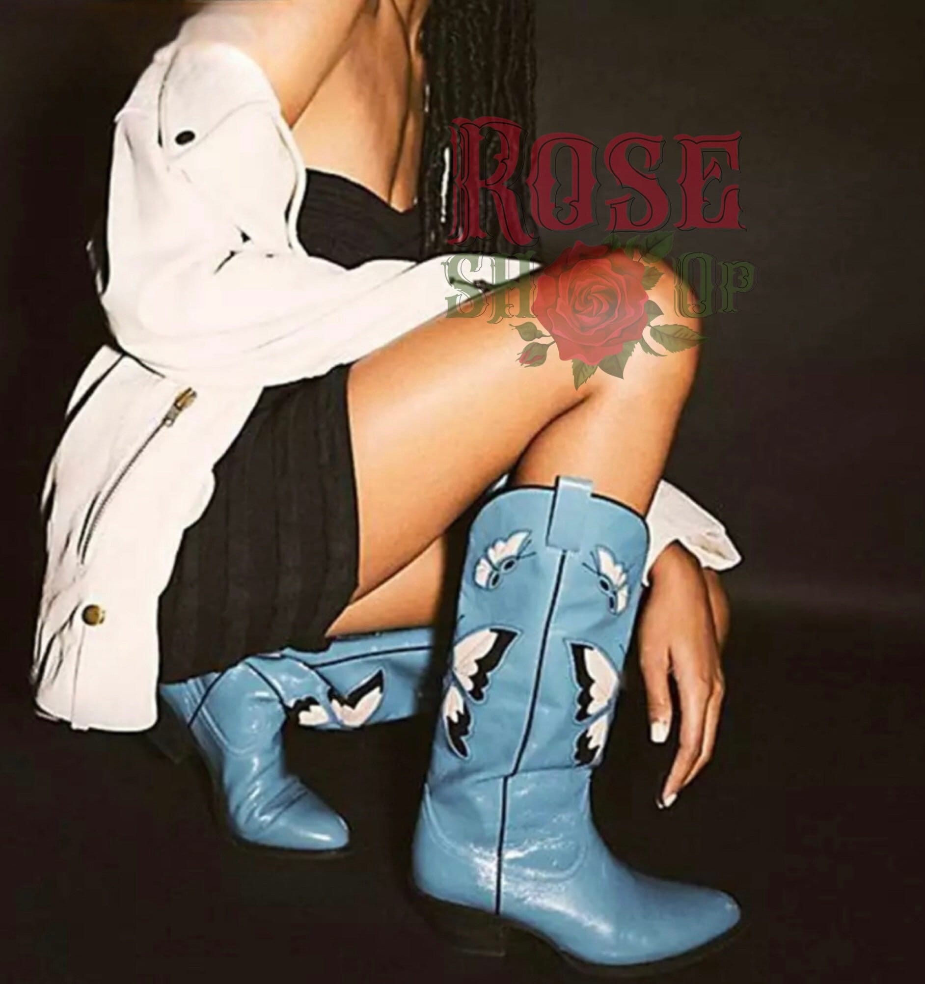 Cowboy boots with butterfly design outlet