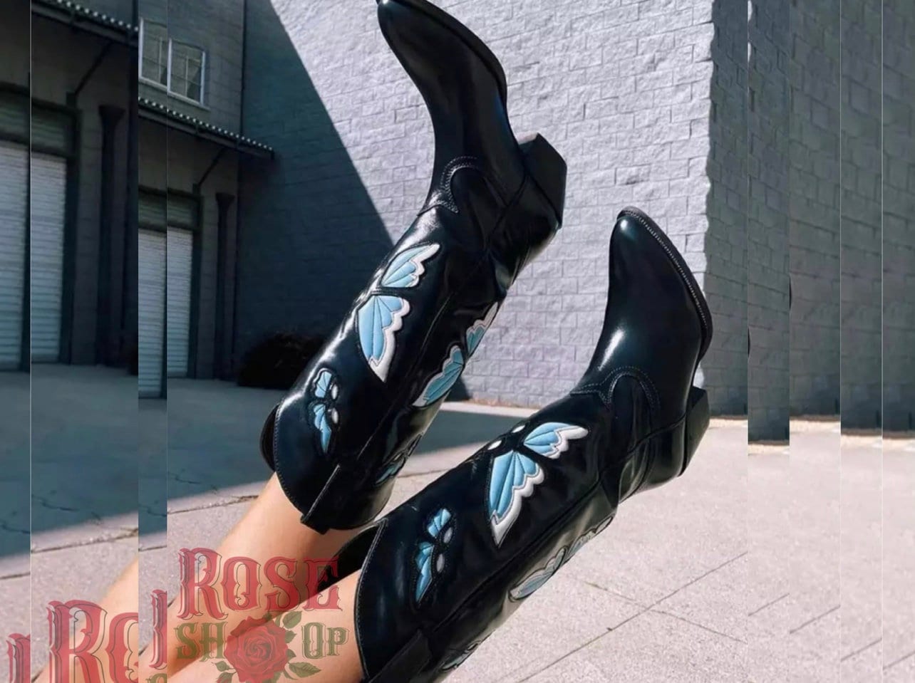 Cowboy boots with butterfly design sale