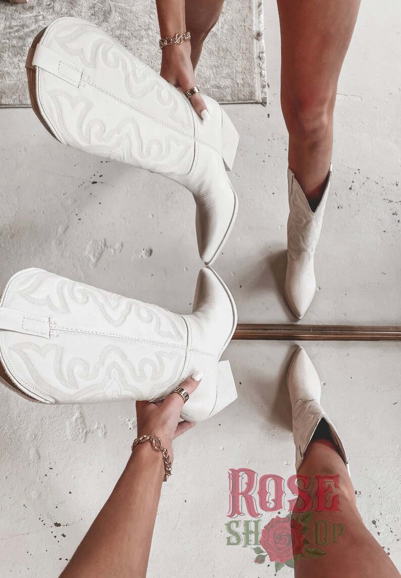 White Cowboy Boots White Cowgirl Boots Festival Boots Thigh Etsy — free download