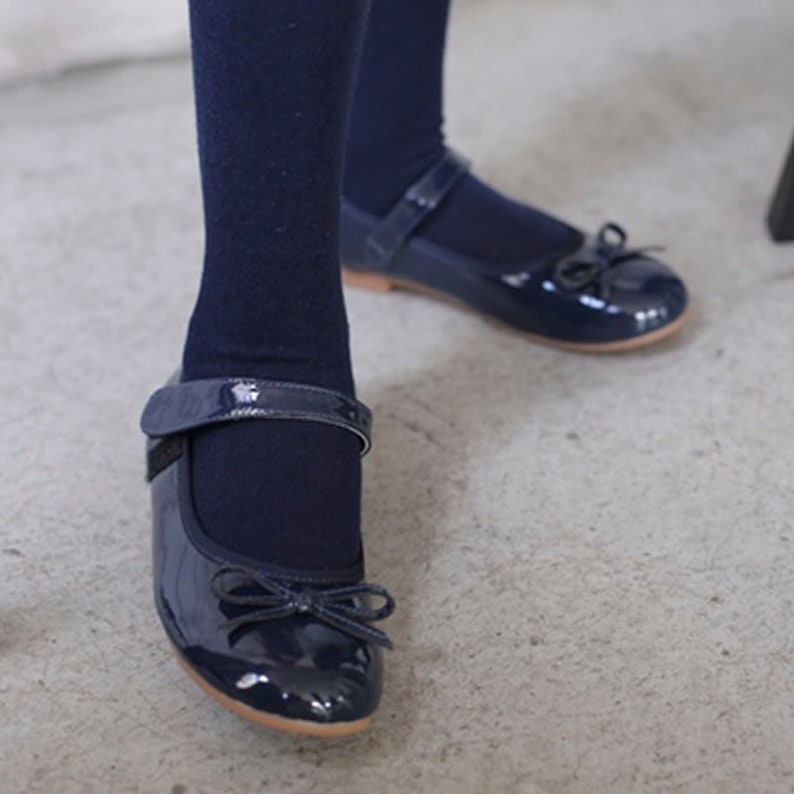 Black girls patent leather shoes blue Mary jane flats for | Etsy