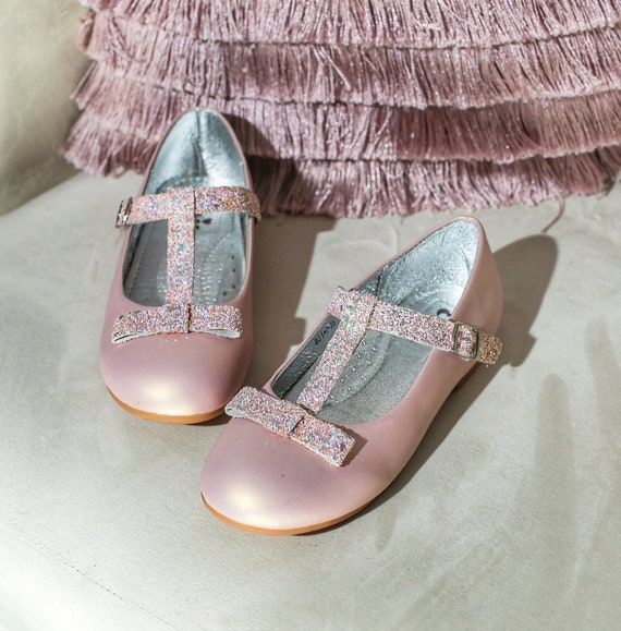 Pink flower girl shoes Sparkle leather kid flats patent Etsy