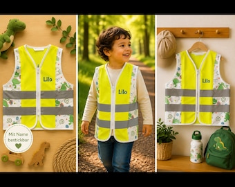 Children's safety vest with name, personalized T-Rex safety vest, reflective vest for kindergarten and daycare