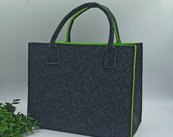Filztasche dunkelgrau/hellgrün, super geeignet als Einkaufstasche/Tragetasche, personalisierbar, bestickbar