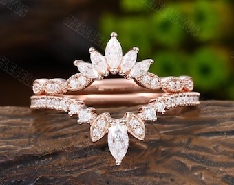 Hochzeit Band geschwungen Rosegold Vintage Marquise Diamanten Ehering Verlobungsring Jahrestag Geschenk Hochzeit Brautschmuck