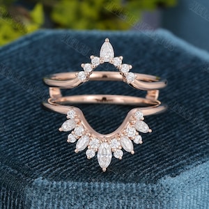 Vintage Double bands curved wedding band Ring Rose gold pear shaped enhancer ring ring Bridal wedding Promise ring Anniversary for women