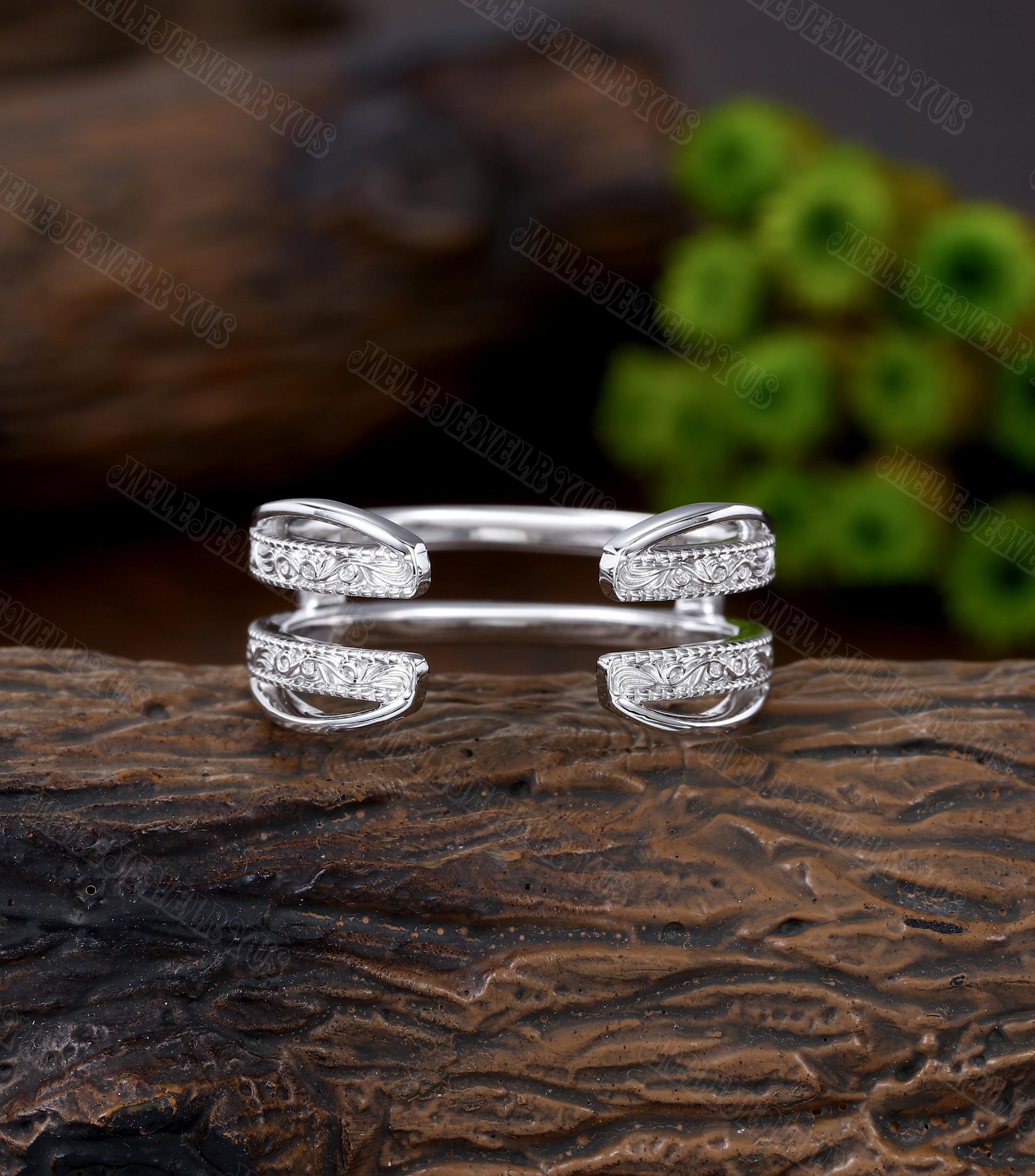 ❤︎ay Double Wedding Band White Gold Enhancer Ring Vintage Wedding