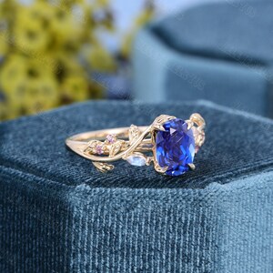 68mm Oval cut Lab sapphire Engagement Ring Yellow gold Moissanite Engagement Ring Vintage Cluster diamond Wedding Anniversary promise Gift zdjęcie 3