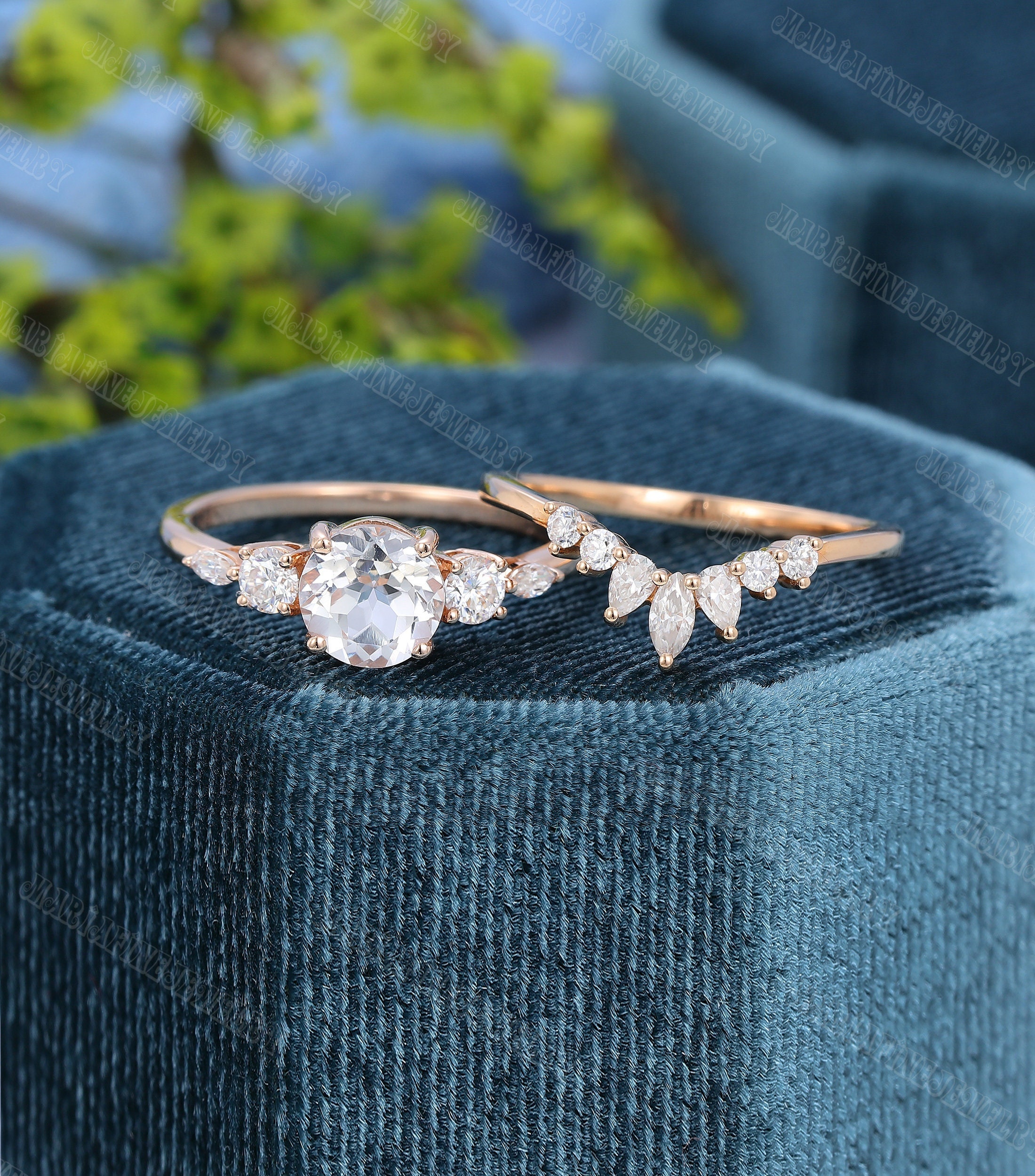 White sapphire wedding ring sets clearance