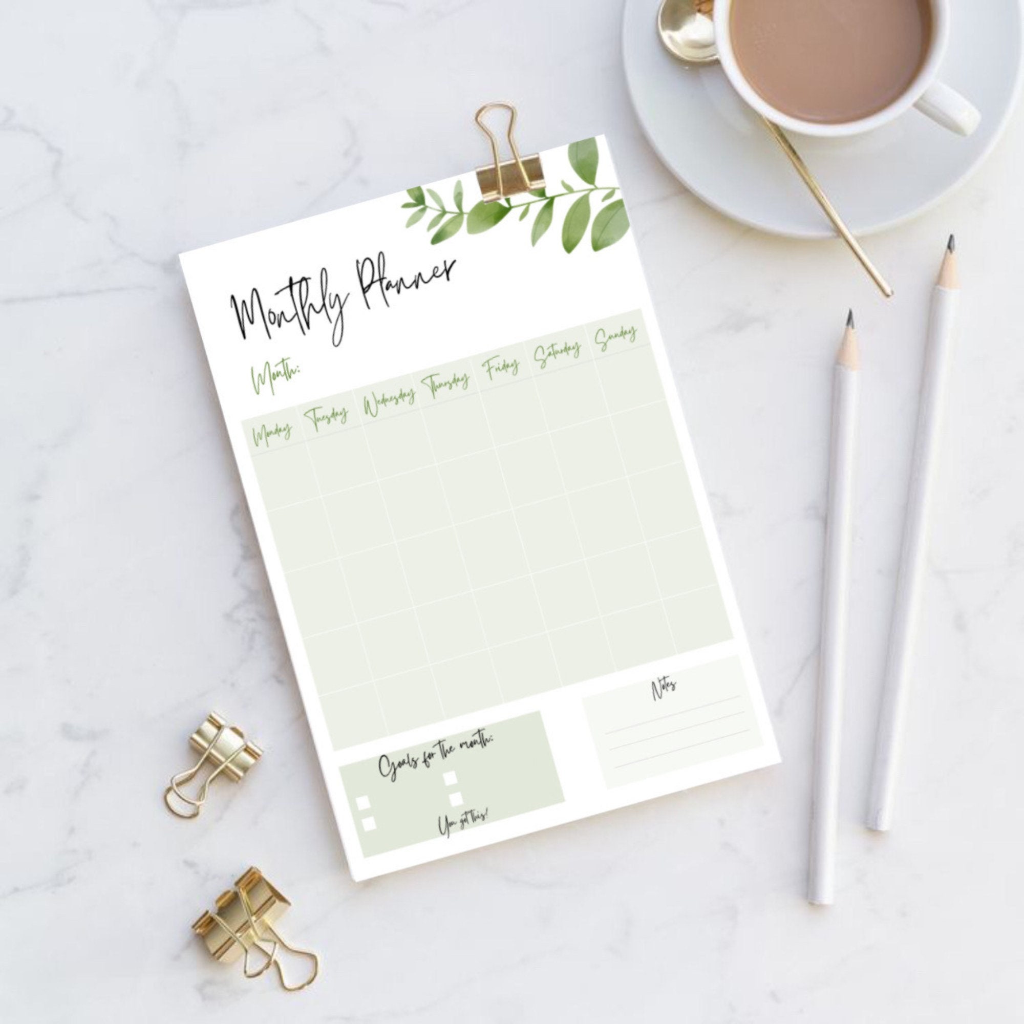 Minimalist Printable Planner. Monthly and Weekly Planner set. Etsy