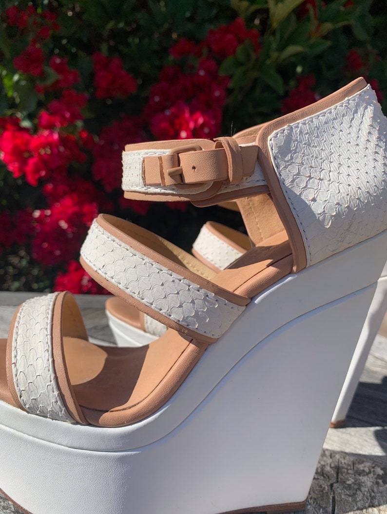 L.A.M.B Inesa Platform Wedge with White /& Tan Leather