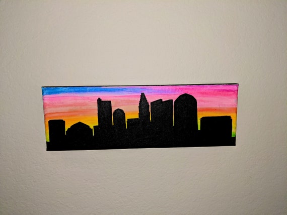 Landscape Painting City Silhouette Colorful Any City Etsy