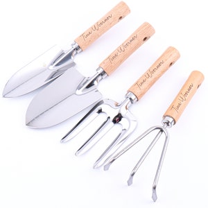 Personalized 4x Gardening Tool Set, Heavy Duty Stainless Steel Gardening Hand Tools, Custom Retirement Gifts for Dad, Birthday Gift