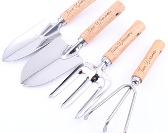 Ensemble de 4 outils de jardinage personnalisés, outils à main de jardinage robustes en acier inoxydable, cadeaux de retraite personnalisés pour papa, cadeau d'anniversaire