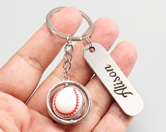 Personalized Creative Rotating Baseball Keychain, Metal Pendant Key Ring Key fob Gift