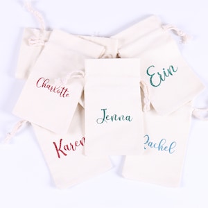 Sacs en toile personnalisés avec cordon de serrage - Pochette cadeau Pochette à bijoux Demoiselle d'honneur Poule EVJF Anniversaire Soirée pyjama Nuptiale Shower Party Cadeau de mariage
