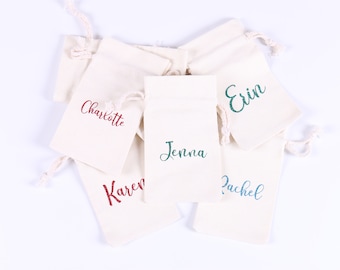 Customized Canvas Drawstring Bags - Gift Pouch Jewelry Sack Bridesmaid Hen Bachelorette Birthday Sleepover Bridal Shower Party Wedding Gift