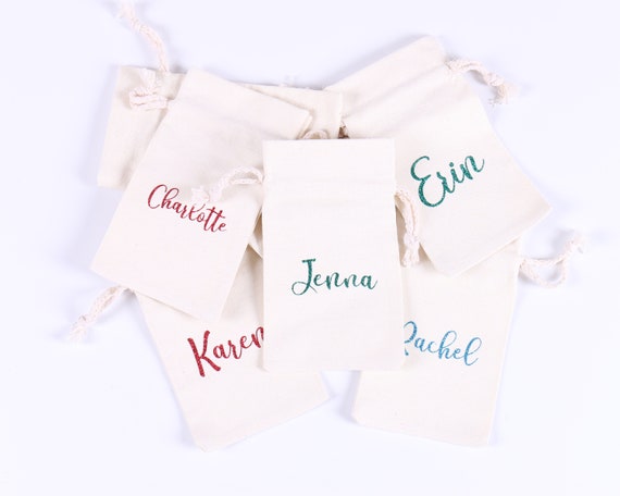 Customized Canvas Drawstring Bags - Gift Pouch Jewelry Sack Bridesmaid Hen Bachelorette Birthday Sleepover Bridal Shower Party Wedding Gift