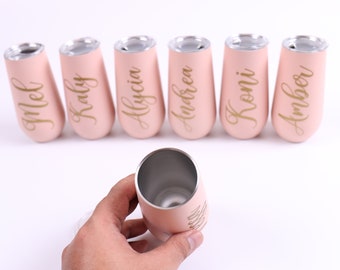 Cadeau de demoiselle d&#39;honneur personnalisé nom monogramme gobelet 6 oz blanc noir or Rose poule Bachelorette fête tasse soirée pyjama femme cadeau