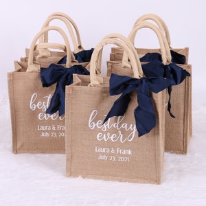Personalized Burlap Tote - Best Day Ever Wedding Welcome Bag Beach Jute Gift Favor Bridesmaid Bachelorette Sleepover Birthday Party Bag