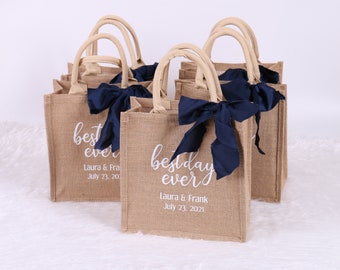 Fourre-tout personnalisé en toile de jute - sac de bienvenue pour mariage le plus beau jour de votre vie