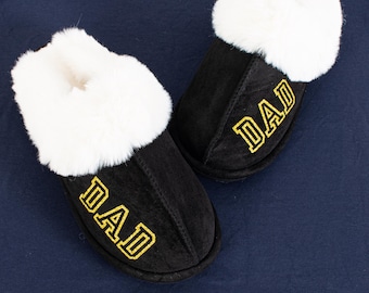 Personalized Mens Slippers Memory Foam House Slipper, Warm Fuzzy Bedroom Slip on House Slippers with Indoor Outdoor Anti-Skid Rubber Sole