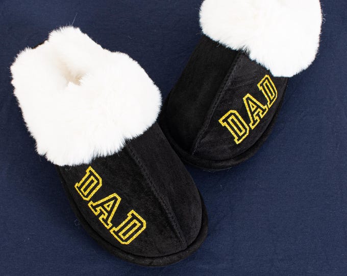 Personalized Mens Slippers Memory Foam House Slipper, Warm Fuzzy Bedroom Slip on House Slippers with Indoor Outdoor Anti-Skid Rubber Sole