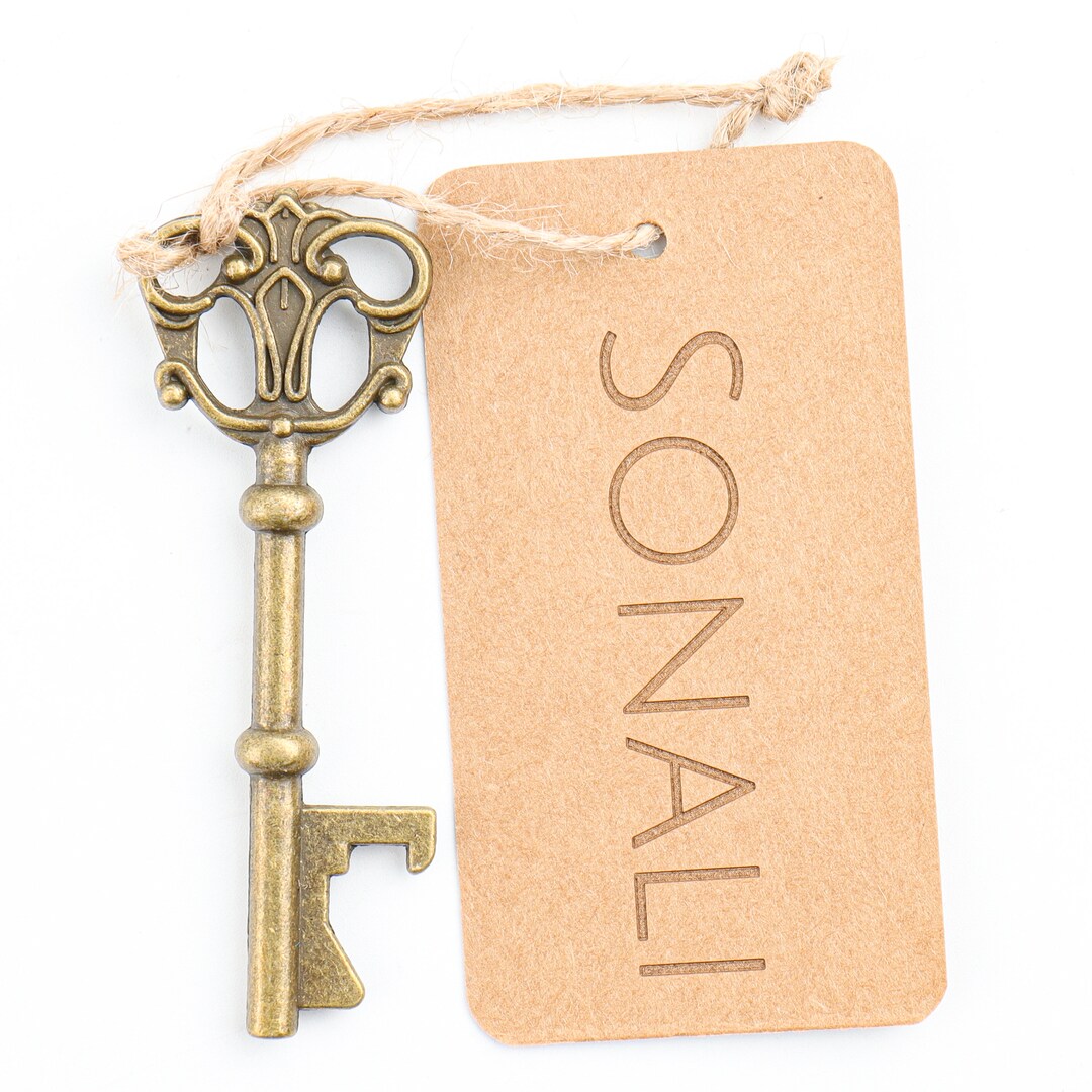Personalized Bottle Opener and Name Tag Card Vintage Skeleton Key Beer ...