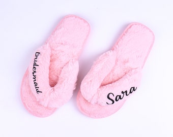 Personalized Home Plush Slipper Bridesmaid Future Mrs Honeymoon Custom Name Bachelorette Fluffy Sleepover SPA Luxury Wedding Christmas Gift