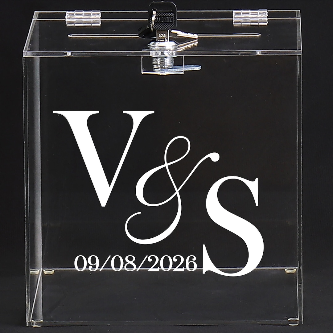 Monogrammed Wedding Card Box Couple Initials Personalized Names Gift ...