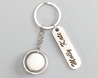 Personalized Golf Keychain, Custom Mini Rotating Golf Ball, Metal Pendant Sports Keyring Key Chain Key Holder Gift