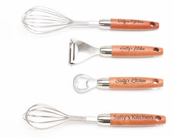 Personalized Kitchen Tool Whisk Egg Beater Bottle Opener Vegetable Peeler Housewarming Party Mother Birthday Gift Baby Shower Chef Wood