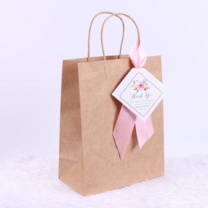 Set di 20 kraft sacchetto di carta Damigella d'onore Sposi con testo personalizzato nastro nastro matrimonio benvenuto favore borsa vino proposta borsa