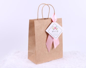 Set of 20 Kraft Paper Bag Bridesmaid Groomsmen with Personalized Text Ribbon Wedding Welcome Favor Bag Wine Proposal Bag