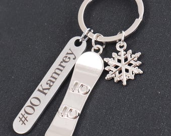 Personalized Skiboard Keychain Engraved Name Coach Gift Keyring Skier Snowboard Fan Father's Day Christmas Gift Dad Custom Tag Club Favors