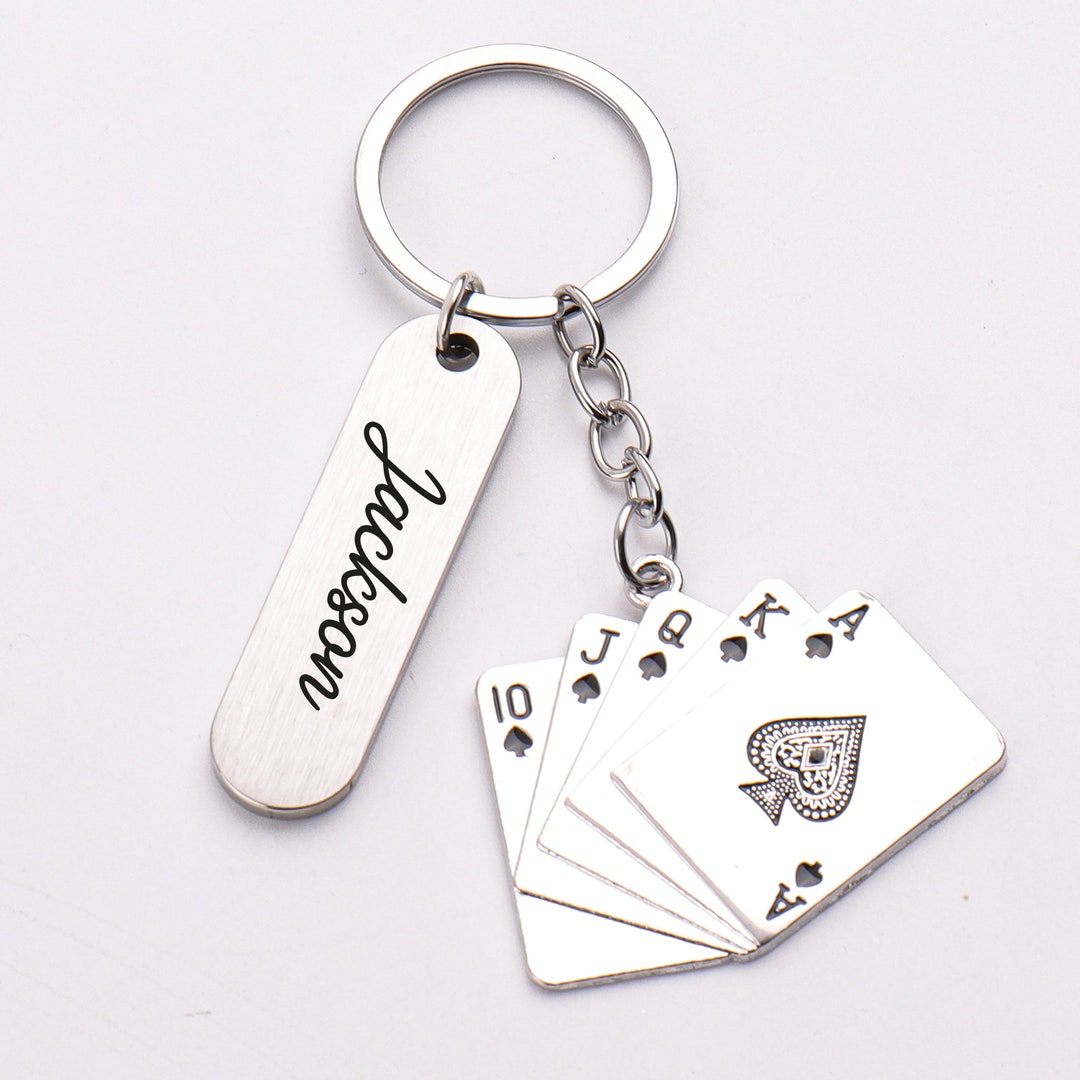 Personalized Playing Cards Keychain Poker Keychains for Men Key Ring ...