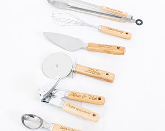 Personalized Kitchen Utensils Set 6x, Cooking Kitchen Utensils Set, Can Opener,  pizza cutter, whisk, ice scoop, peeler, can opener, Tongs