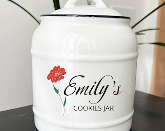 Personalized Cookie Jar,5.2"D x 6.5"H White Ceramic Cookie Jar,Farmhouse Cookies Jar for Kitchen Counter,Farmhouse Storage Tin for Freshness