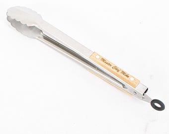Gepersonaliseerde grilltang met houten handvat, aangepaste barbecuetang voor houtskool, grillen, barbecueën, koken, tang voor koken, barbecue-/barbecuetang